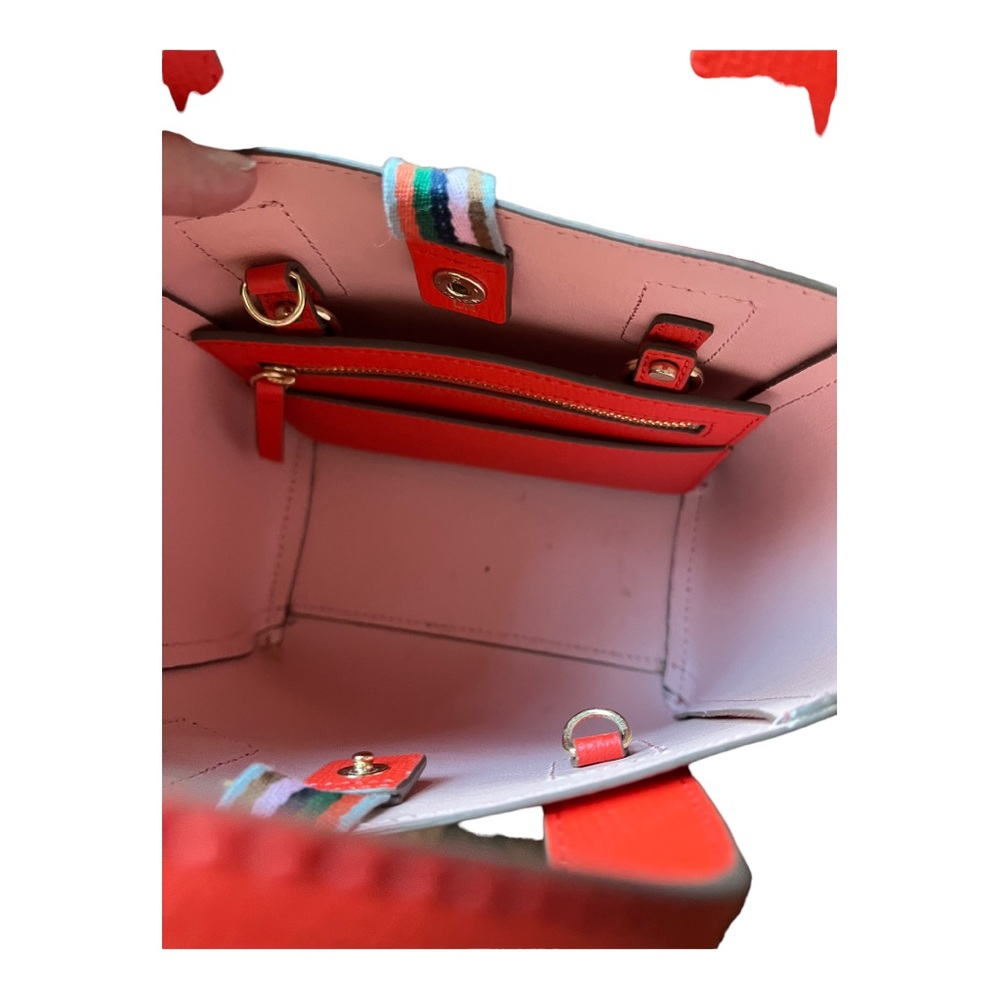 Loeffler Randall Ribbon Mini Leather Shopper Persimmon Red Convertible Crossbody - Picture 11 of 16